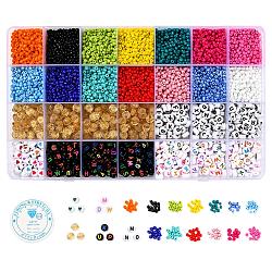 5 Farben flache runde Acrylbuchstabenperlen, 14farbige runde Glasperlen und elastischer Stretchfaden, für DIY-Schmucksets, Mischfarbe, Perlen: 4200pcs / box