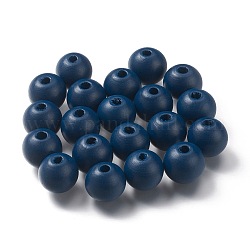 Perles de bois naturel peintes, ronde, bleu marine, 16mm, Trou: 4mm