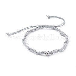 Bracelets de perles tressées coréennes réglables en cordon de polyester ciré unisexe, avec 304 bélière en tube inox, grises , 2-1/4 pouce ~ 3-3/8 pouces (5.6~8.5 cm)