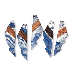 Grands pendentifs en résine transparente et bois de noyer, breloques de forme dentelée, bleu royal, 53x14x3mm, Trou: 2mm
