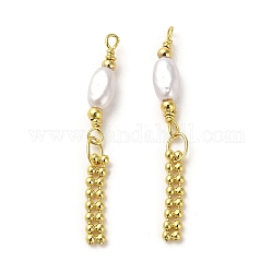 Rack Plating Brass Pendants, with ABS Plastic Imitation Pearl Beads, Oval Charm, Real 18K Gold Plated, 38mm, Hole: 1.6mm
