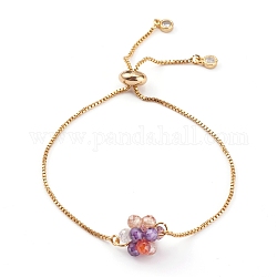 Bracelets coulissants réglables en laiton, bracelets bolo, avec des perles tissées en zircone cubique, or, colorées, diamètre intérieur: 1/4~3-1/8 pouce (0.5~8 cm)