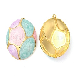 Enamel Pendants, with 304 Stainless Steel Finding, Real 18K Gold Plated, Oval Charm, Lavender Blush, 32.5x21.5x5.8mm, Hole: 1.2mm