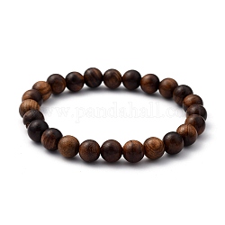 Bracelets extensibles unisexes en bois naturel avec perles, ronde, selle marron, diamètre intérieur: 2-1/8 pouce (5.5 cm), perle: 8.5 mm