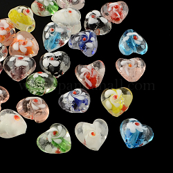 Handgemachte leuchtende holprigen Glasperlen, Herz, Mischfarbe, 13~15x15~16x10~12 mm, Bohrung: 1~2 mm