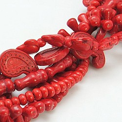 Kunsttürkisfarbenen Perlen, gefärbt, Mischformen, rot, 4x6x4 mm, Bohrung: 1 mm, 15.5~17 Zoll, 18~100 Stk. / Strang, 17~43 Stränge / kg