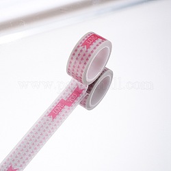 DIY Scrapbook Decorative Paper Tapes, Adhesive Tapes, Heart with Love You, For Valentine's Day, Pink, 15mm, 5m/roll(5.46yards/roll)