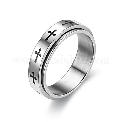 Anillo de dedo giratorio de acero titanio, spinner fidget banda ansiedad estrés alivio anillo para hombres mujeres, patrón de cruz, nosotros tamaño 8 (18.1 mm)