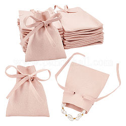 Rectangle Velvet Packing Pouches, Drawstring Bags, Pink, 10x8.2cm