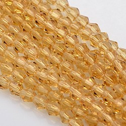 Perle di vetro bicono fili, sfaccettato, Perù, 3.5x3mm, Foro: 1 mm, circa 125~130pcs/filo, 13.8 pollice