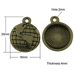Tibetan Style Alloy Globe Pendants, Lead Free, Antique Bronze, 20x16x4mm, Hole: 2mm