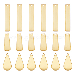Benecreat 36pcs 3 pendentifs en laiton de style, rectangle & trapèze & larme, brut (non plaqué), 20~36x7~10x0.5~1mm, Trou: 1~1.5mm, 12 pièces / style