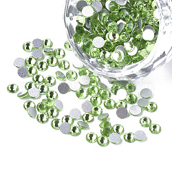 Glass Flat Back Rhinestone Cabochons, Back Plated, Faceted Half Round, Peridot, SS16, 3.8~4x1.5mm, about 1440pcs/bag