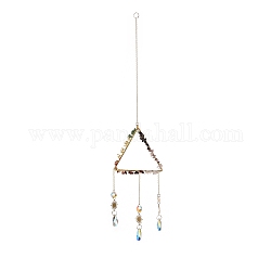Crystal Chandelier Glass Teardrop Pendant Decorations, Hanging Sun Catchers, with Natural & Synthetic Gemstone Chips Beads, Triangle, 500mm