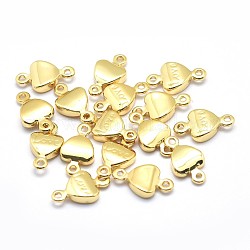 Conectores de enlaces de latón, Sin cadmio y níque y plomo, corazón con la palabra amor, para el dia de san valentin, real 18k chapado en oro, 10x5.5x2mm, agujero: 1 mm