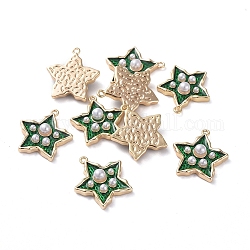 Pendentifs d'émail en laiton , avec la perle acrylique, étoiles du nord, véritable 18k plaqué or, verte, 15.5x14.4x3.8mm, Trou: 1mm
