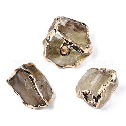 Perles de quartz citron naturelles plaquées, avec les accessoires en laiton d'or lumière, pépites, 19~25x17.5~26x11~12.5mm, Trou: 3mm