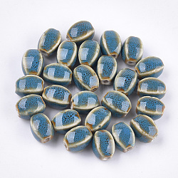 Perles en porcelaine manuelles, fantaisie porcelaine émaillée antique, ovale, bleu profond du ciel, 12~14x9~10.5x9~11mm, Trou: 2.5mm