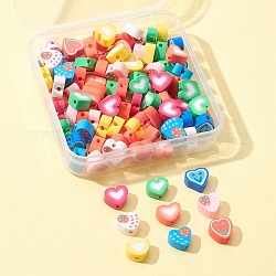100 Stück handgefertigte Fimo-Perlen, Herz, Mischfarbe, 7~10x8~10.5x4~5 mm, Bohrung: 1.5 mm