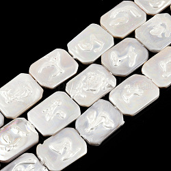 Plating Natural Freshwater Shell Beads Strands, Imitate Baroque Pearl Keshi Pearl Beads, Rectangle, 26.5~28x20~21.5x3~4.5mm, Hole: 0.8mm, about 14pcs/strand, 15.08 inch~15.35 inc(38.3~39cm)