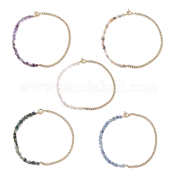 Mixed Natural Gemstone Beaded Necklaces, 304 Stainless Steel Cuban Chains Choker Necklace with Toggle Clasps for Women, 16~16-1/8 inch(40.6~41cm)