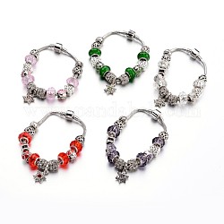 Моды латуни европейские браслеты, со стеклянными бусами и бисером горный хрусталь сплава, разноцветные, 190x3 мм