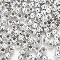Plating Plastic Acrylic Round Beads, Silver Plated, 4mm, Hole: 1mm