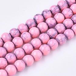 Spray Painted Glass Bead Strands, Round, Pearl Pink, 4mm, Hole: 1.1~1.3mm, about 200pcs/strand, 31.4inch