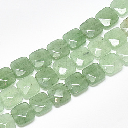 Chapelets de perles en aventurine vert naturel, facette, carrée, 12x12x4.5~5mm, Trou: 1mm, Environ 17 pcs/chapelet, 8.0''