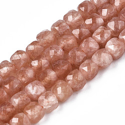 Chapelets de perles de quartz naturel, teinte, facette, cube, saumon noir, 5.5x6x6mm, Trou: 1mm, Environ 61~62 pcs/chapelet, 12.99 pouce ~ 13.19 pouces (33 cm ~ 33.5 cm)
