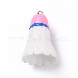 Sport Ball Theme Opaque Resin Pendants, Badminton Charms, with Platinum Plated Iron Loops, Pearl Pink, 37.5x26mm, Hole: 2mm
