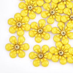 Tappi in ottone smaltato tallone, multi-petalo, fiore, oro, oro, 22x5mm, Foro: 1 mm