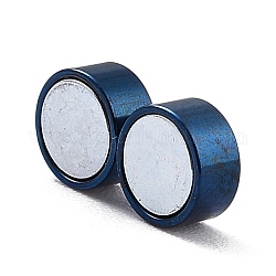 Boucle d'oreille magnétique 304 clip en acier inoxydable, plat rond, bleu, 6x3mm