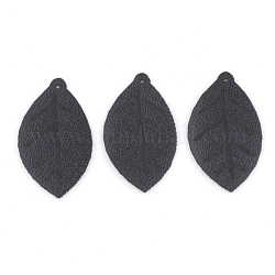 Pendentifs en cuir pu, feuille, noir, 23x13x0.5mm, Trou: 0.8mm
