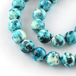 Brins de perles rondes en jade blanc océan naturel teint, turquoise, 8mm, Trou: 1mm, Environ 48 pcs/chapelet, 14.9 pouce