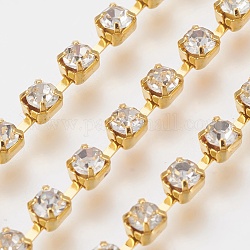 Brass Rhinestone Cup Chain, Strass Chains, Grade A, Crystal, Golden, 2mm, about 42.65 Feet(13m)/bundle, with 2880pcs Rhinestone