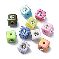 Perles acryliques opaques, avec strass, couleur ab , cube, couleur mixte, 14x17x17mm, Trou: 3.7mm