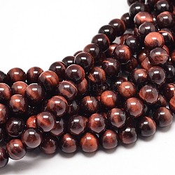 Natürlichen roten Tigerauge runde Perle Stränge, gefärbt und erhitzt, 10 mm, Bohrung: 1 mm, ca. 40 Stk. / Strang, 16 Zoll