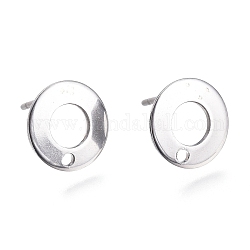 Accessoires de puces d'oreilles en 201 acier inoxydable, avec des épingles en 304 acier inoxydable, anneau, couleur inoxydable, 10.5x1mm, Trou: 1.4mm, pin: 0.8 mm