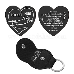 CREATCABIN Pocket Hug Token Heart Shape Hands Flowers Double Sided Pocket Hug Coin Long Distance Relationship Keepsake Black with Leather Keychain for Women Friends Valentine's Day Christmas 1 x 1inch