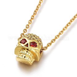 Ожерелье с кулоном из кубического циркония, для Хэллоуина, с 304 цепочкой из нержавеющей стали, череп, красные, золотые, 17.91 дюйм (45.5 см)