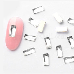 Flat Back Glass Rhinestone Cabochons, Nail Art Decoration Accessories, Faceted, Rectangle, Crystal, 7x3mm, 10pcs/bag