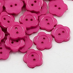 Botones de costura acrílicos para diseño de vestuario, Botones de plástico, 2 agujero, teñido, wintersweet de flor, de color rosa oscuro, 20x2mm, agujero: 1 mm