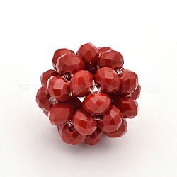 Perle tessute rotonde di vetro imitazione giada, perline a grappolo, rosso, 22mm, perline: 6 mm