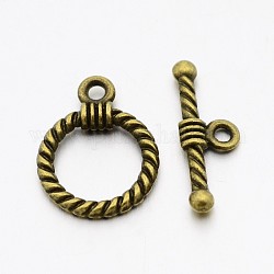 Aleación de estilo tibetano toggle corchetes, Sin cadmio y níque y plomo, anillo, Bronce antiguo, anillo: 19x14x3 mm, agujero: 2 mm, bar: 20x8x3 mm, agujero: 2 mm