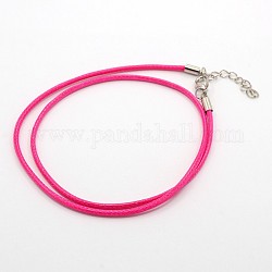 Waxed Cord Necklace Making, with Brass Lobster Claw Clasps and Brass Tail Chains, Fuchsia, 18 inch