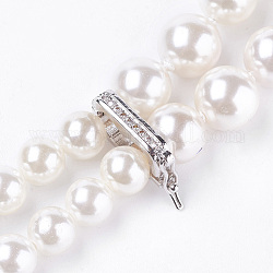 Collar de perlas de concha de perlas de concha, con broches de latón de rhinestone, cristal, Platino, blanco floral, 46.1 pulgada (117 cm)