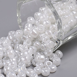 Perline semi di vetro, ceylon, tondo, bianco, 4mm, Foro: 1.5 mm, circa 4500pcs/libbra