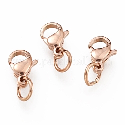Revestimiento iónico (ip) 304 cierres de pinza de langosta de acero inoxidable, con anillo de salto, oro rosa, 9x5.5x3.5mm, agujero: 3 mm, anillo de salto: 5x0.6 mm