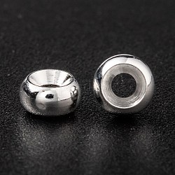 Spacer бисер латунные, долговечный, плоско-круглые, 925 серебро покрытием, 5x2.5 мм, отверстие : 1.5 мм